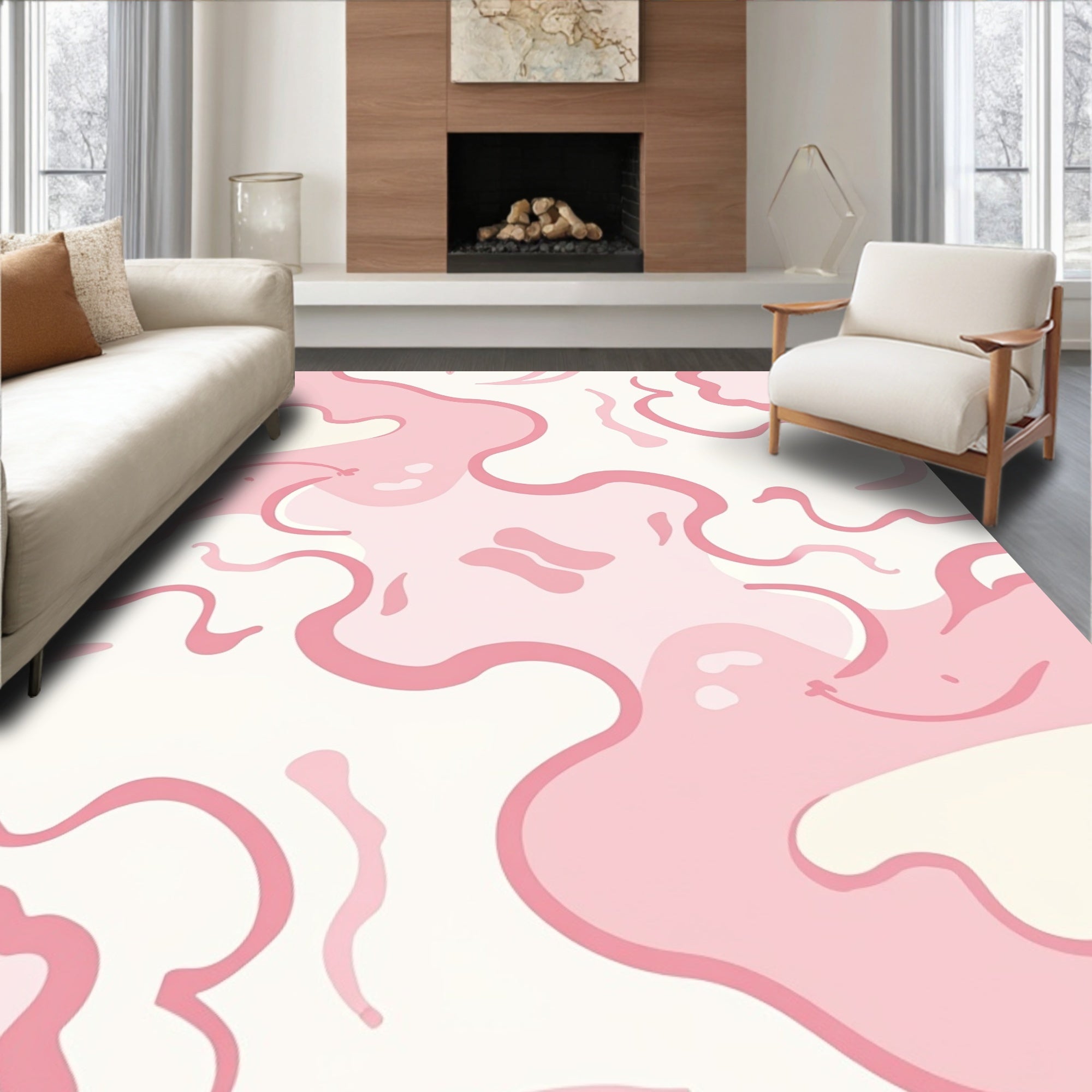 Playful Pink Swirl Organic Pattern Rug