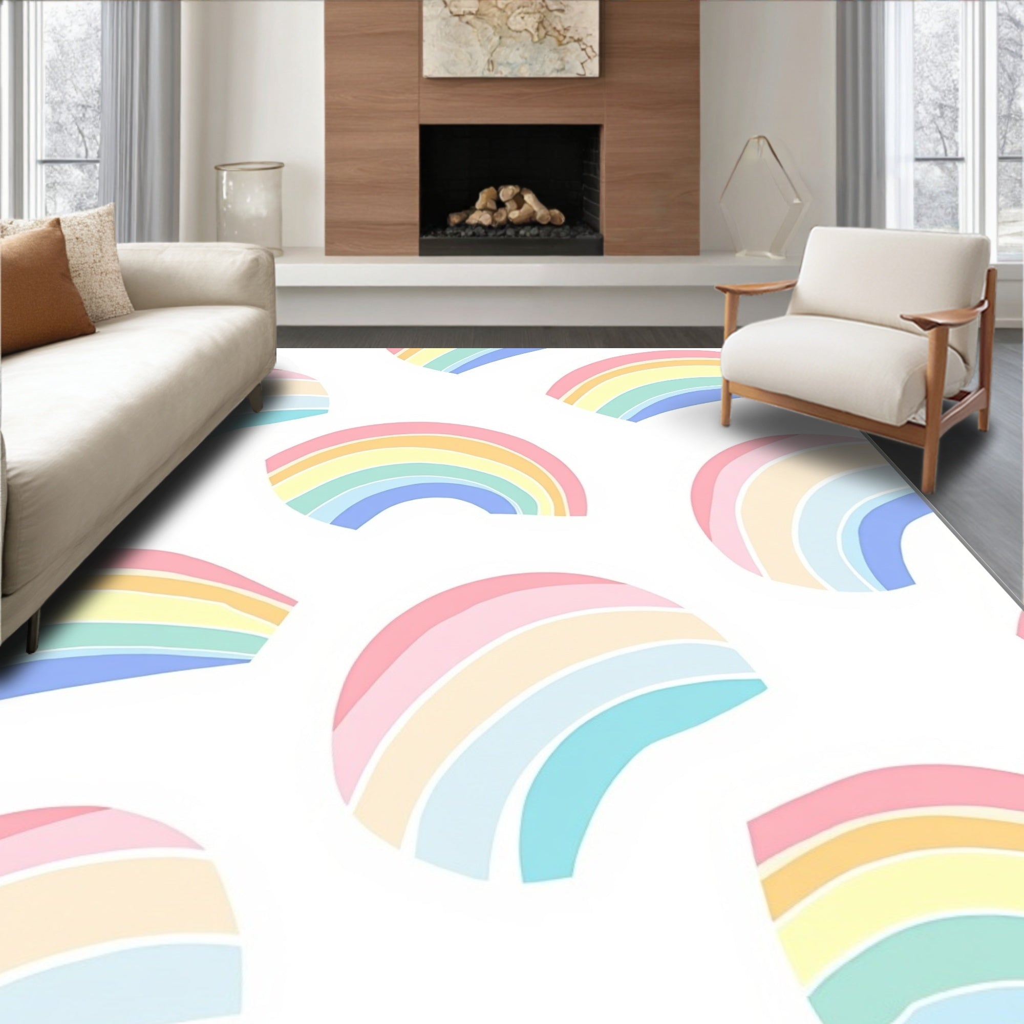 Pastel Rainbow Arc Pattern Rug