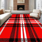 Classic Red Black White Plaid Design Rug