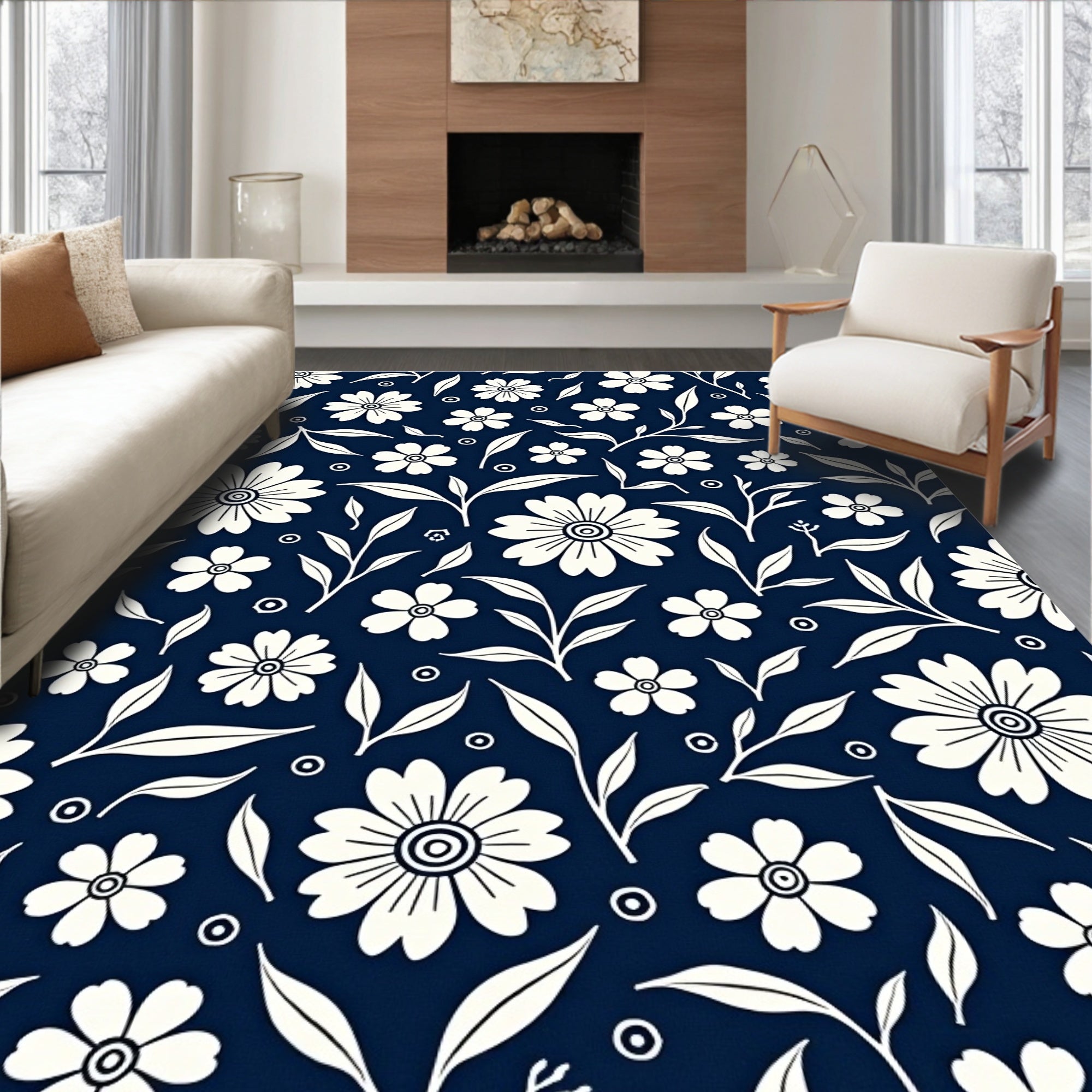 Classic Floral Arrangement Dark Rug