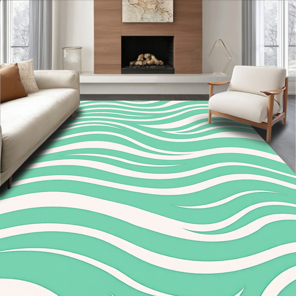 Aqua Cream Wavy Flow Rug