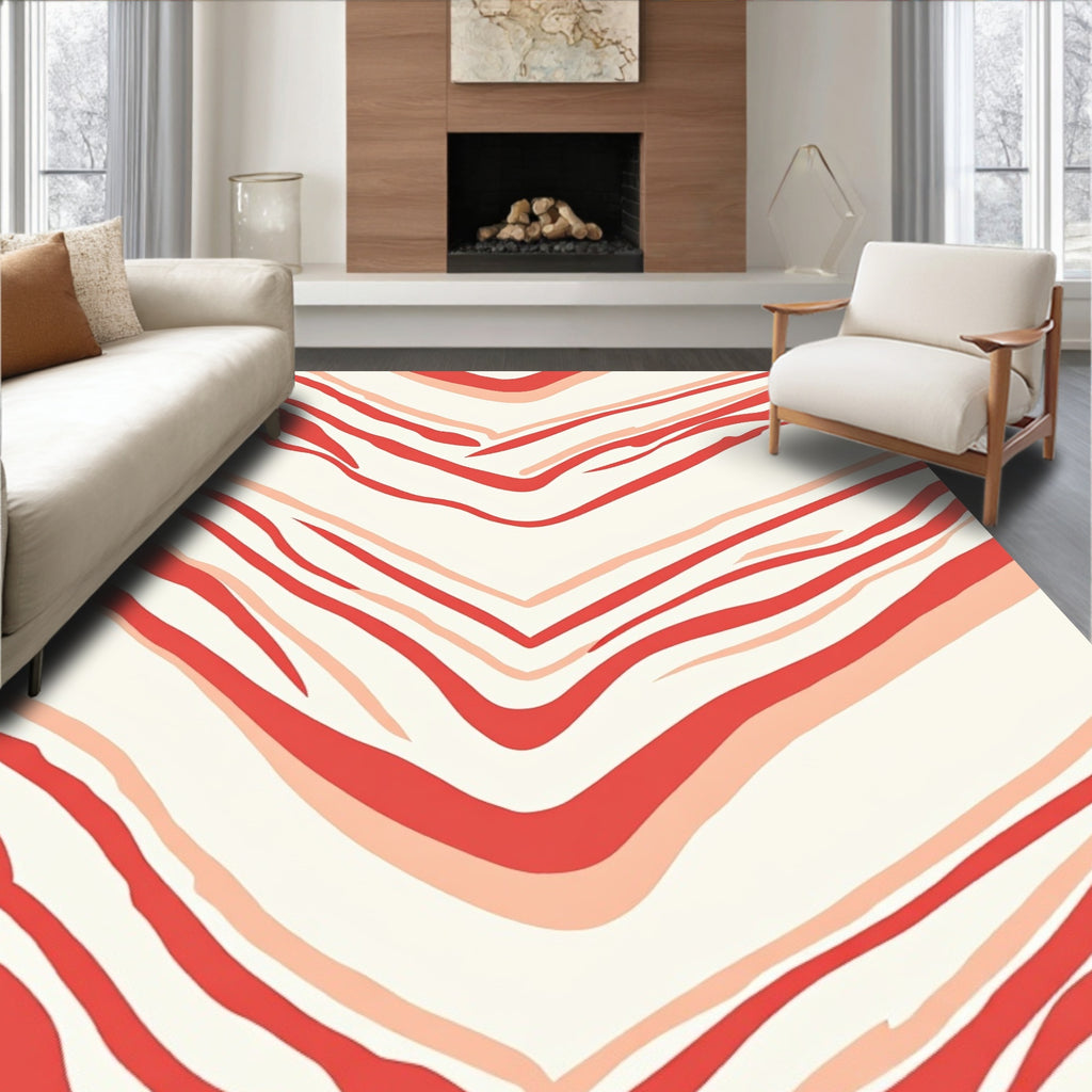 Abstract Red White Wave Pattern Rug