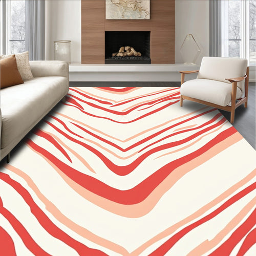 Abstract Red White Wave Pattern Rug
