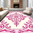 Pink Floral Symmetry Damask Rug