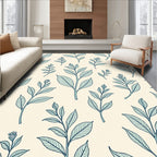 Botanical Branch Pattern Teal Cream Rug