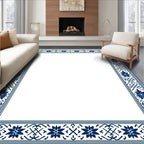 Elegant Blue Floral Border Rug