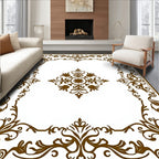 Ornate Brown Floral Scrollwork Design Rug