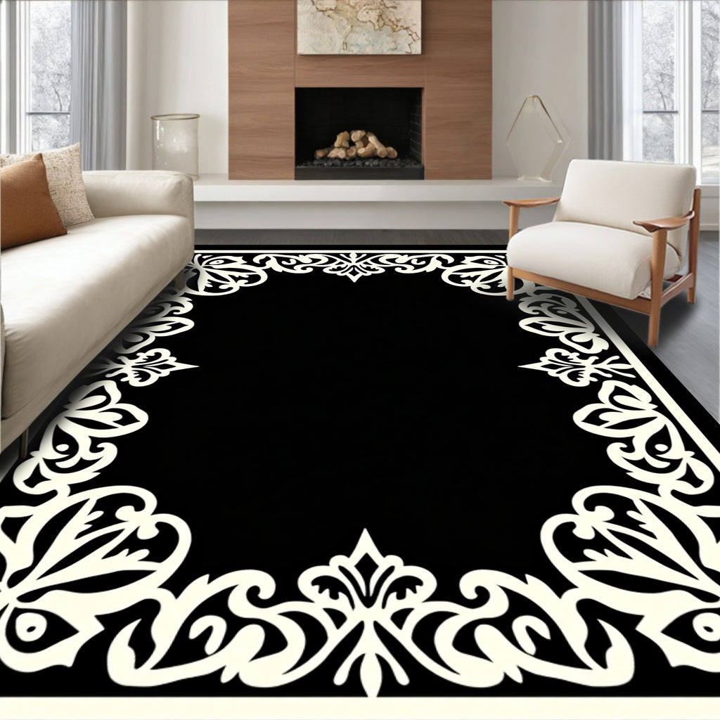 Ornate Floral Border Pattern Rug