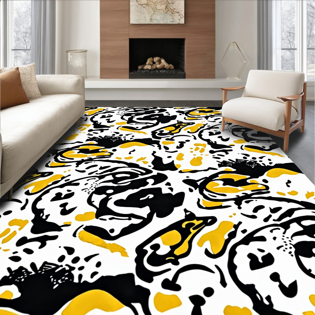 Abstract Black Yellow Animalistic Pattern Rug