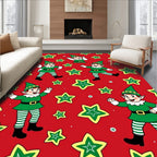 Festive Elves and Stars Red Fabric Rug