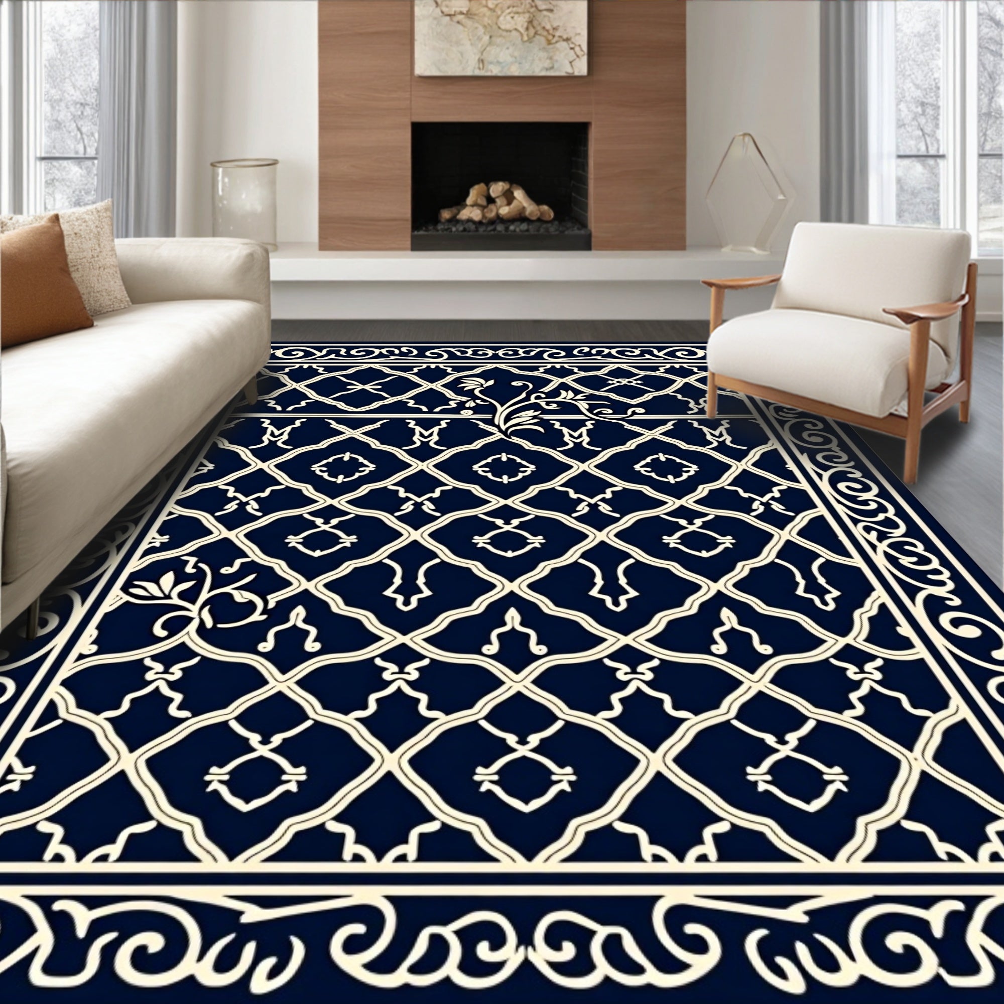 Ornate Lattice and Vine Geometric Design Rug
