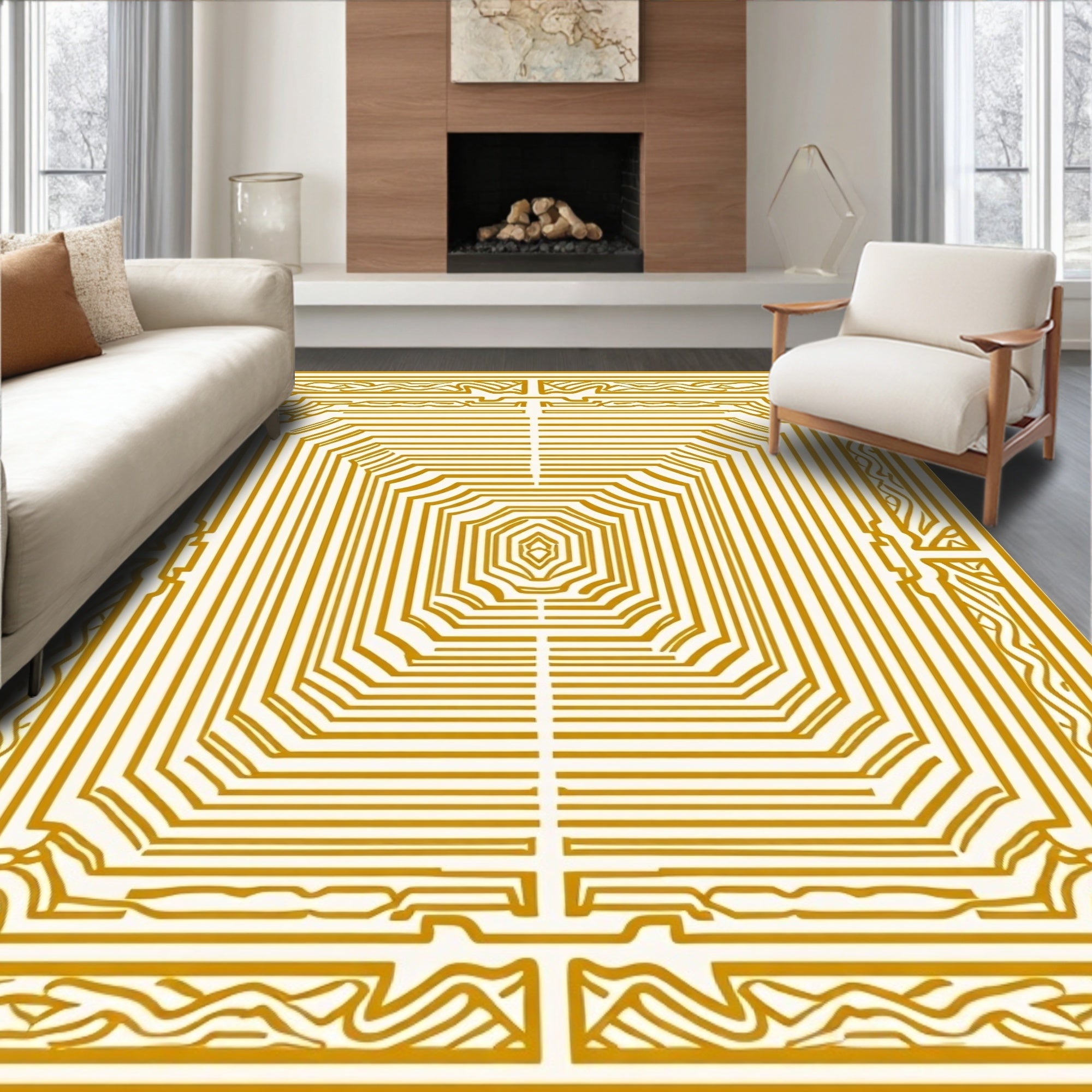 Golden Square Concentric Octagon Rug