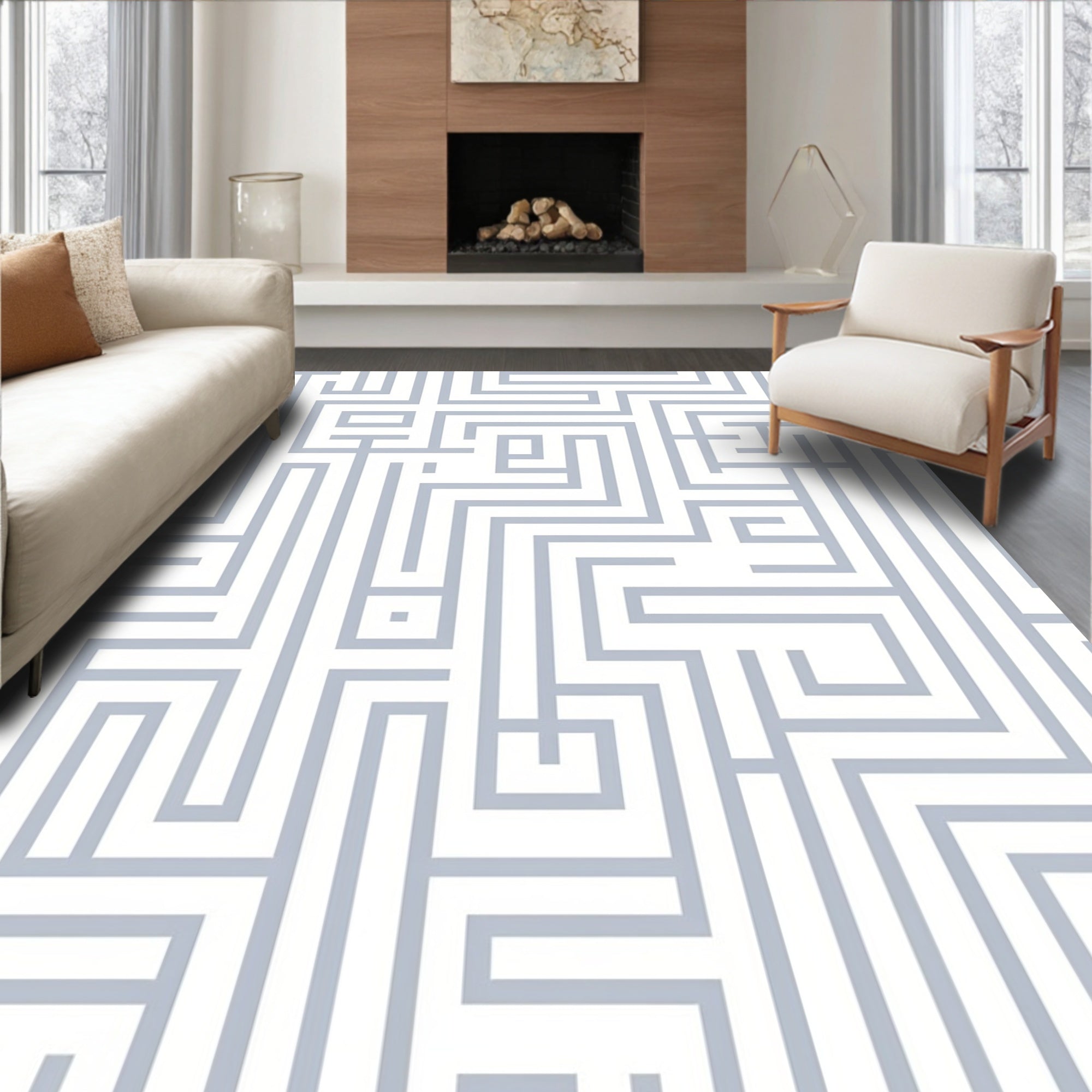 Geometric Labyrinth Lines Design Rug