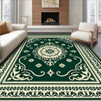 Ornate Floral Mandala Dark Green Rug