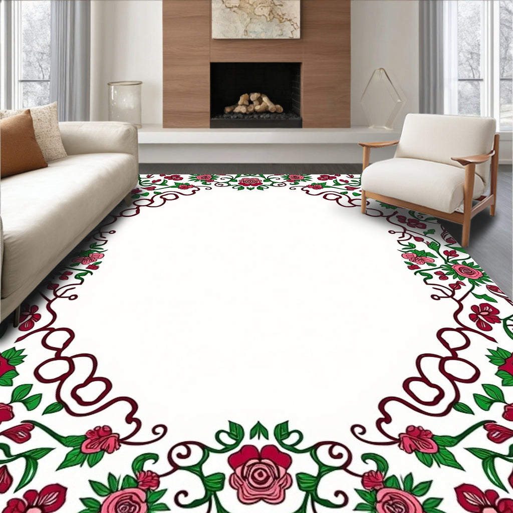 Whimsical Pink Rose Garden Frame Rug