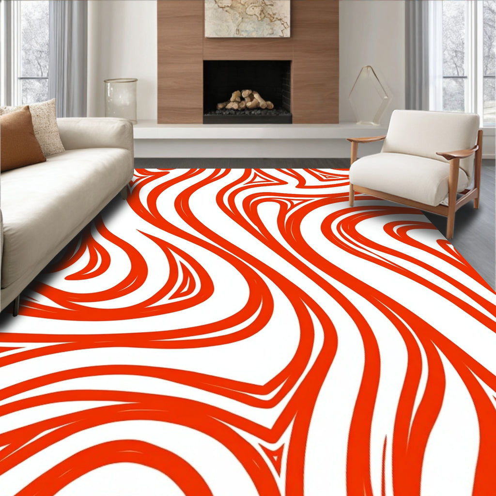 Bold Red Swirl Pattern Design Rug