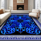 Bold Blue Black Abstract Floral Design Rug