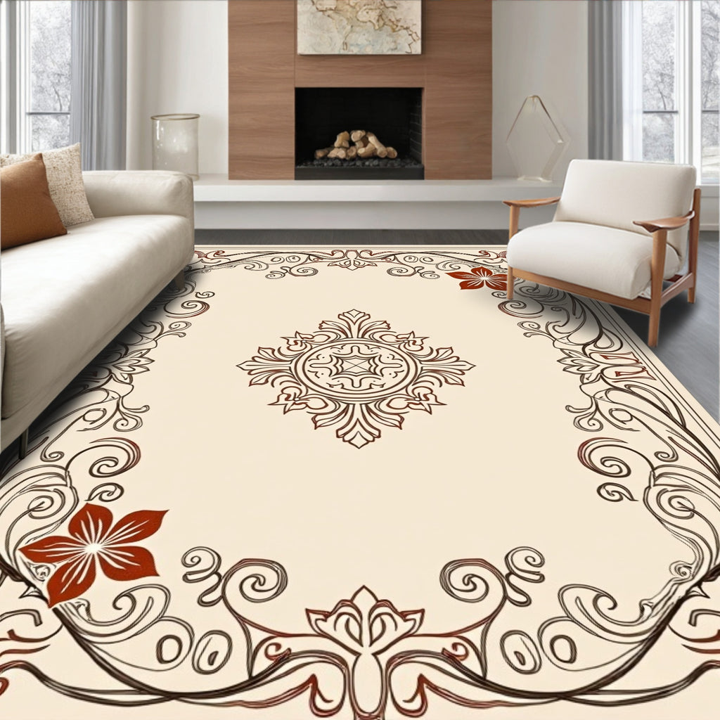 Floral Vine Scrollwork Pattern Rug