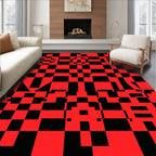 Bold Red Black Abstract Geometric Design Rug