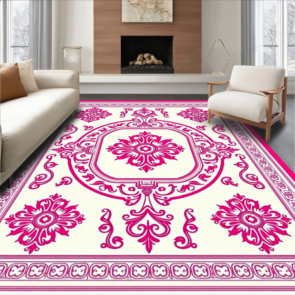 Hot Pink Floral Medallion Border Rug