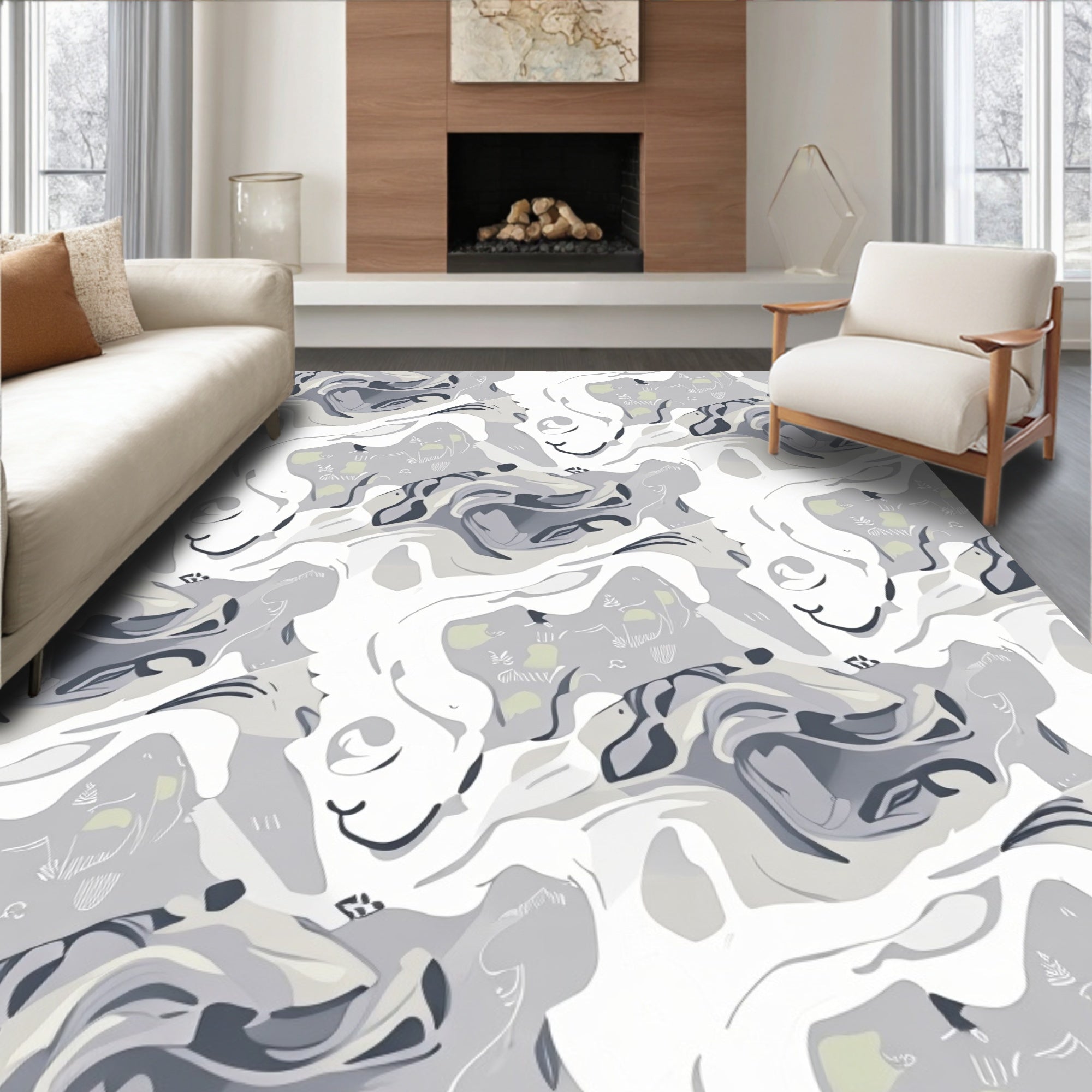 Abstract Swirls Contemporary Pattern Rug