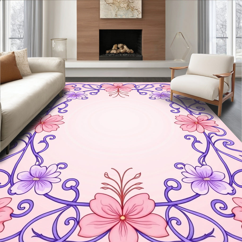 Floral Vines In Pink And Purple Design Rug