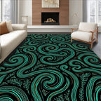 Teal Swirls Leafy Vines Design Rug