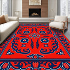 Bold Red Blue Floral Pattern Rug