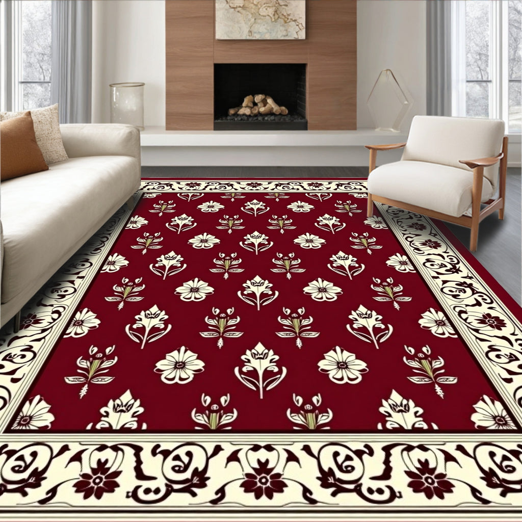 Ornate Floral Patterned Border Rug