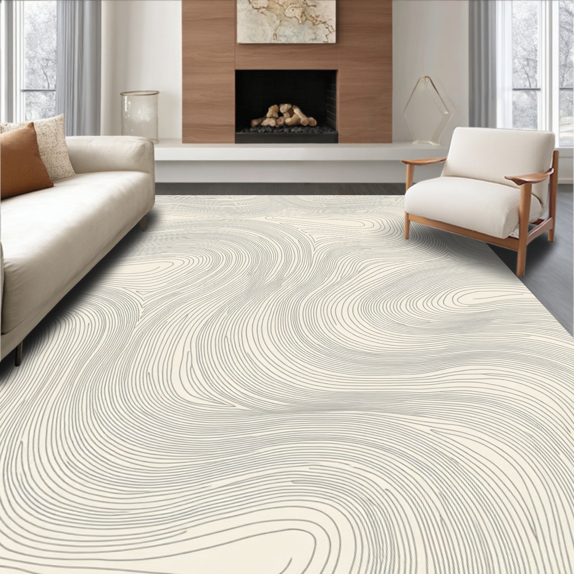 Abstract Swirling Line Pattern Rug