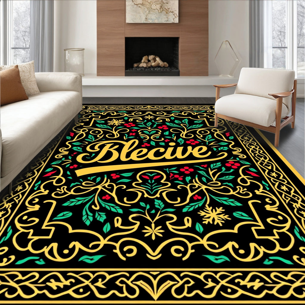 Bold Red Botanical Floral Scroll Rug