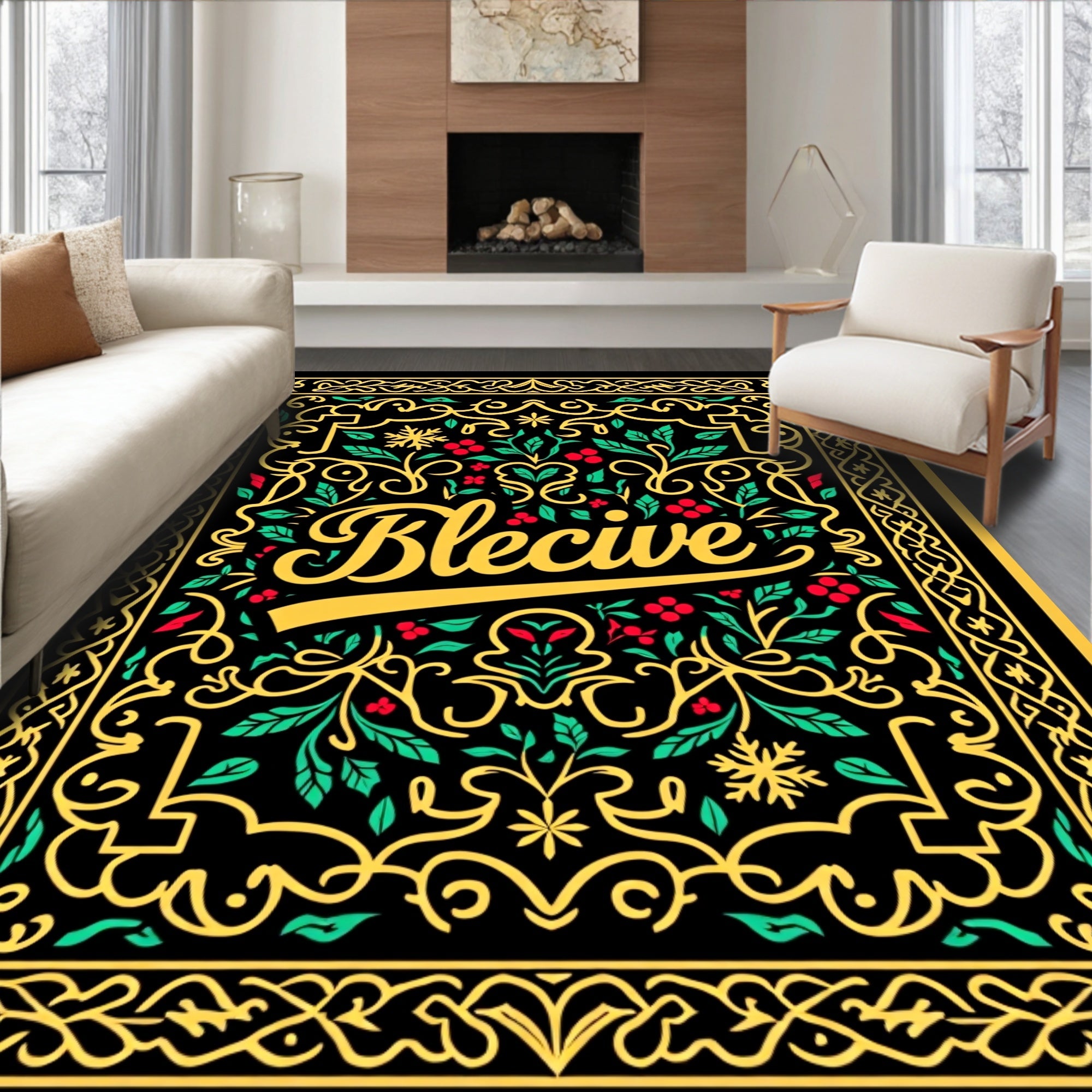 Bold Red Botanical Floral Scroll Rug