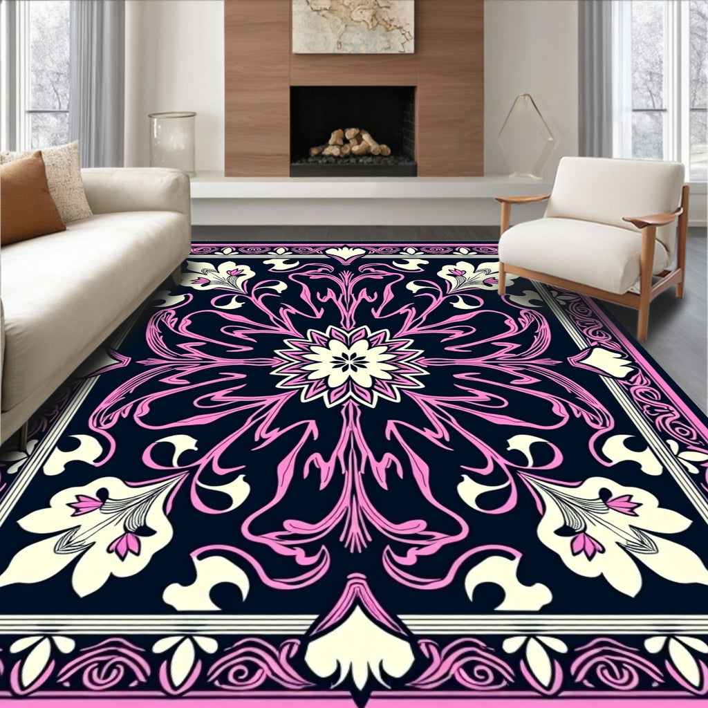 Art Nouveau Floral Pink Pattern Rug