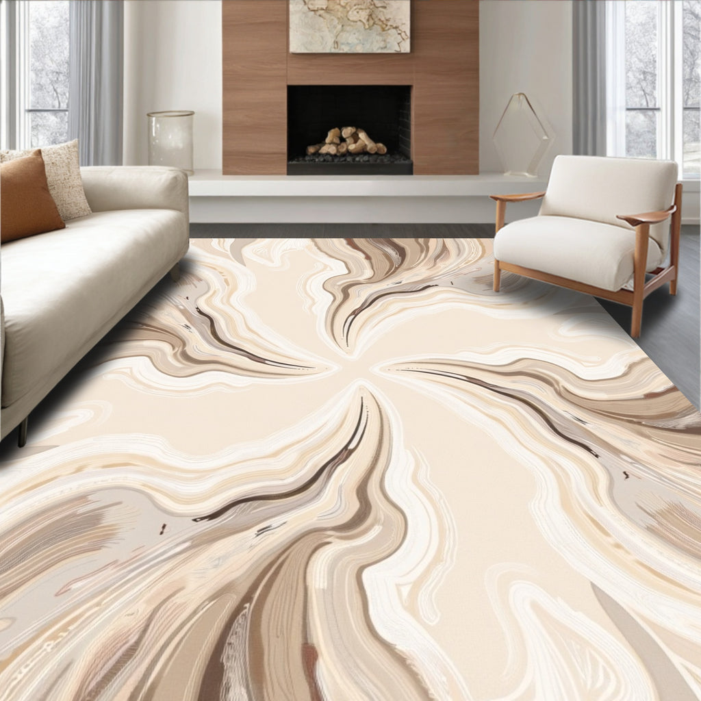 Neutral Swirl Abstract Pattern Rug