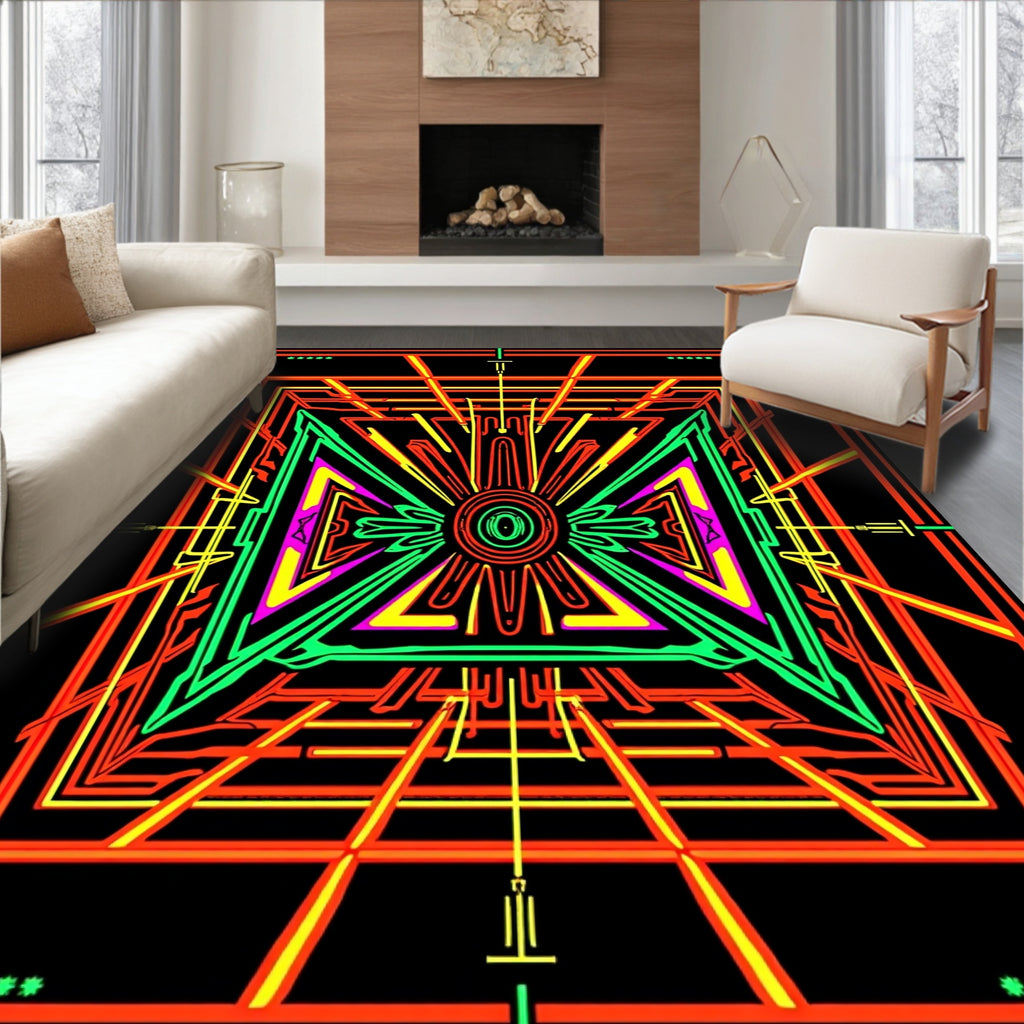 Vibrant Neon Geometric Sunburst Pattern Rug