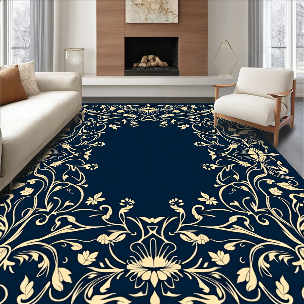 Ornate Floral Scrollwork Textile Design Rug