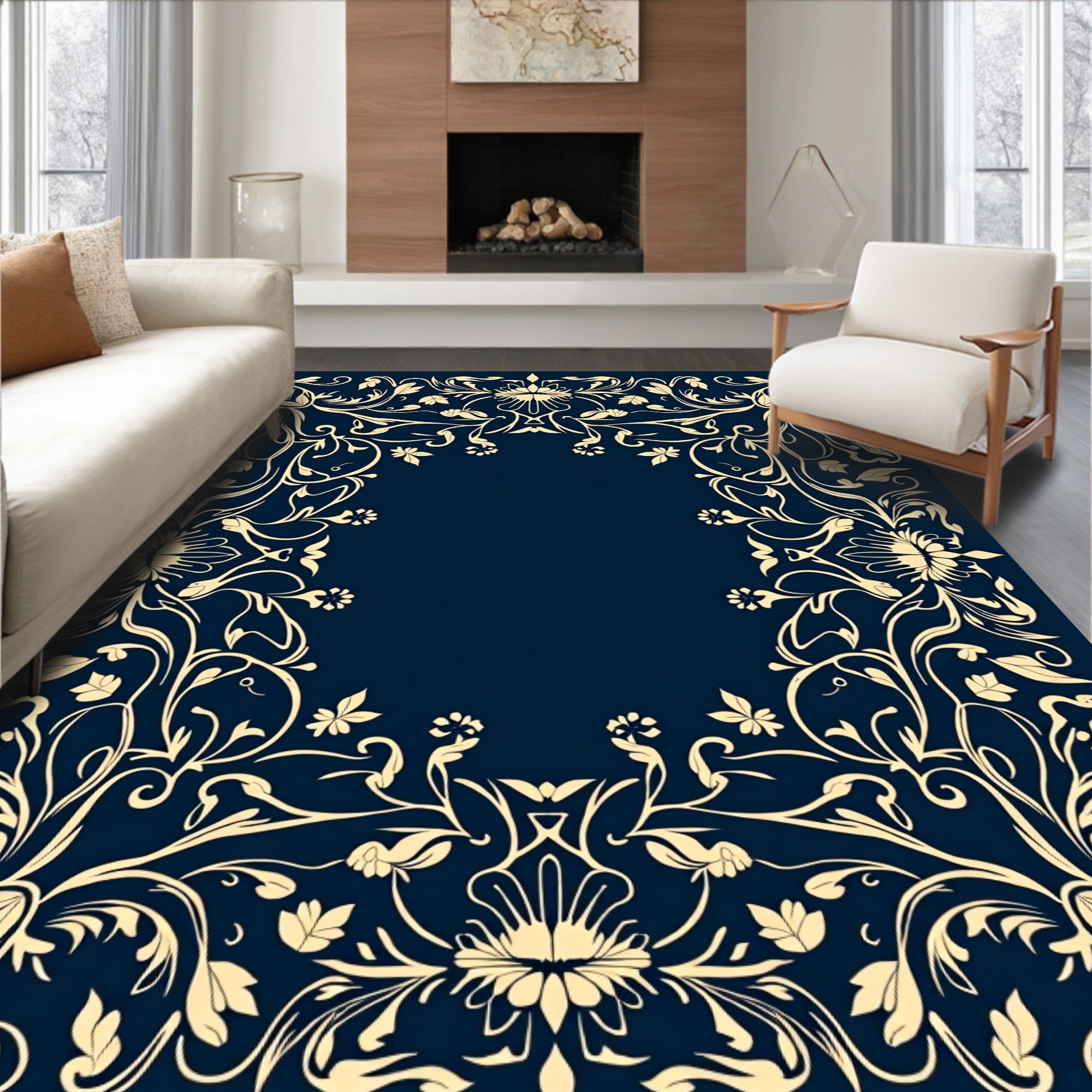 Ornate Floral Scrollwork Textile Design Rug