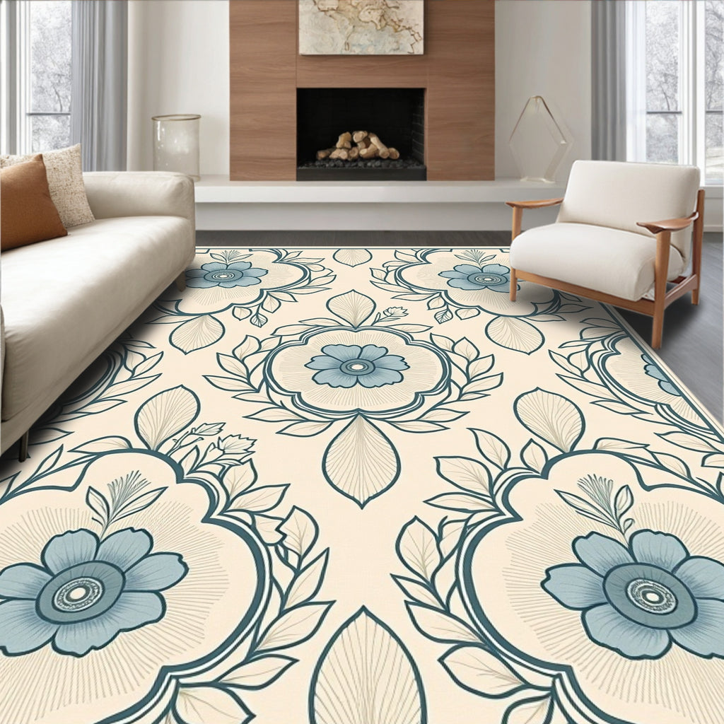 Classic Blue Floral Medallion Pattern Rug