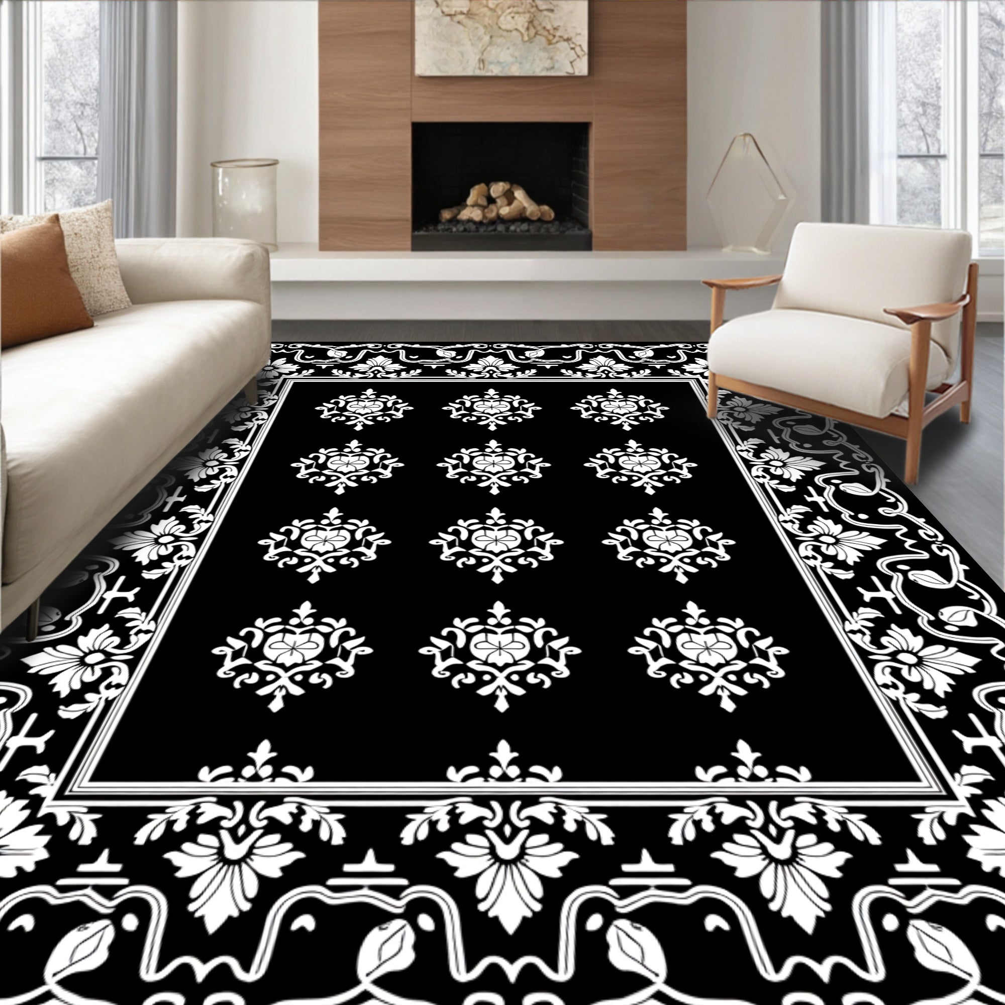 Classic Floral Scroll Pattern Rug