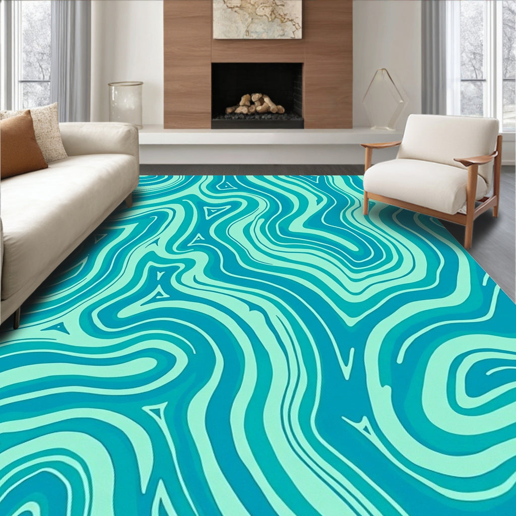 Aqua Blue Swirl Pattern Rug