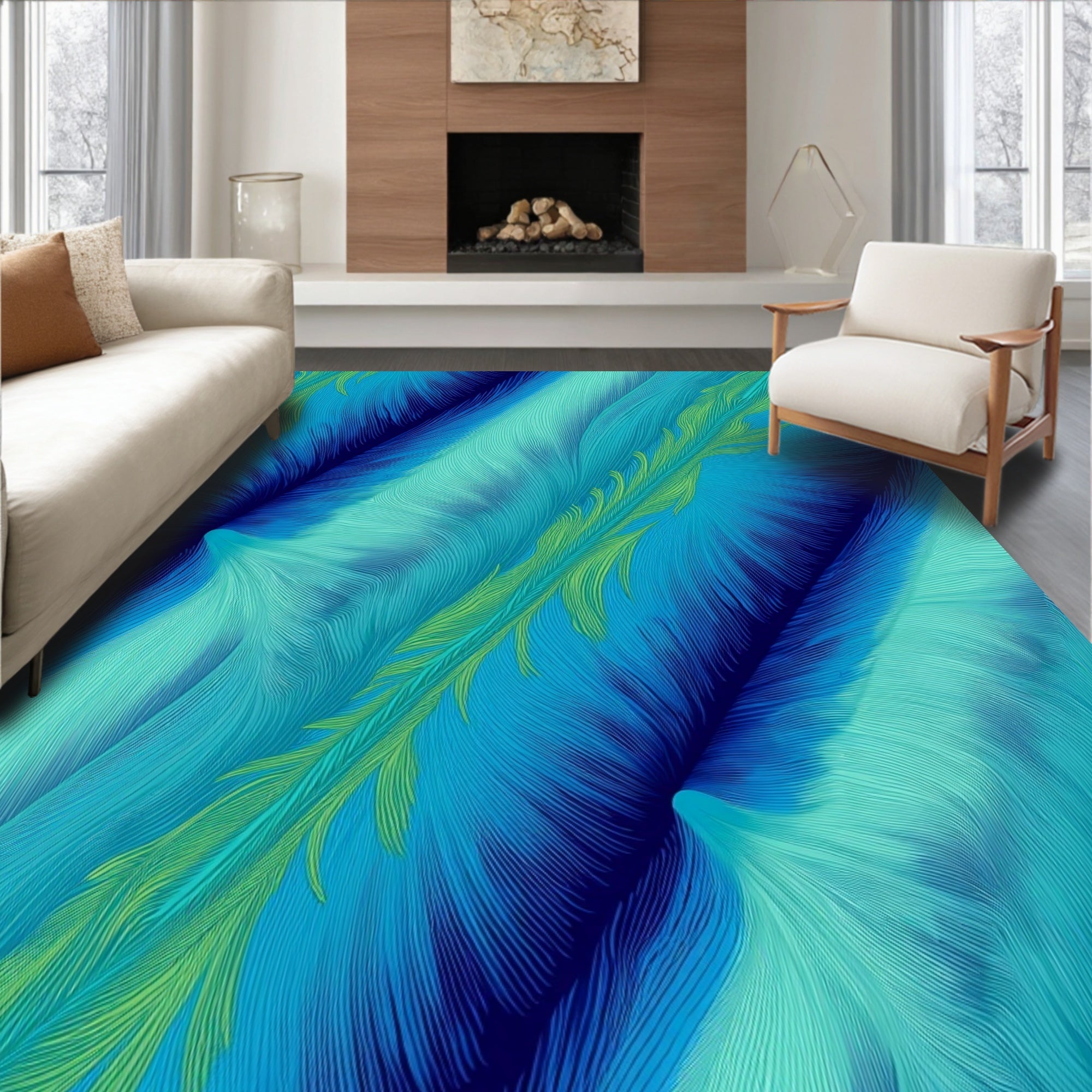 Blue Green Swirl Abstract Pattern Rug