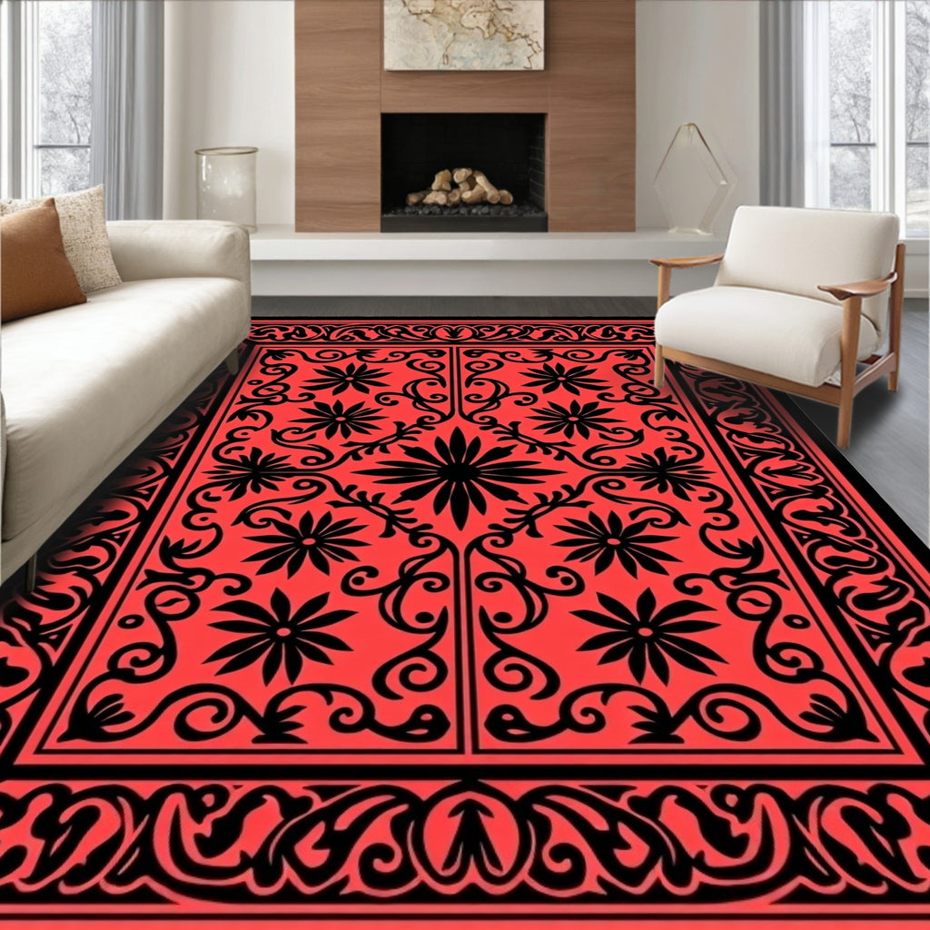 Bold Floral Inlay Rectangle Rug