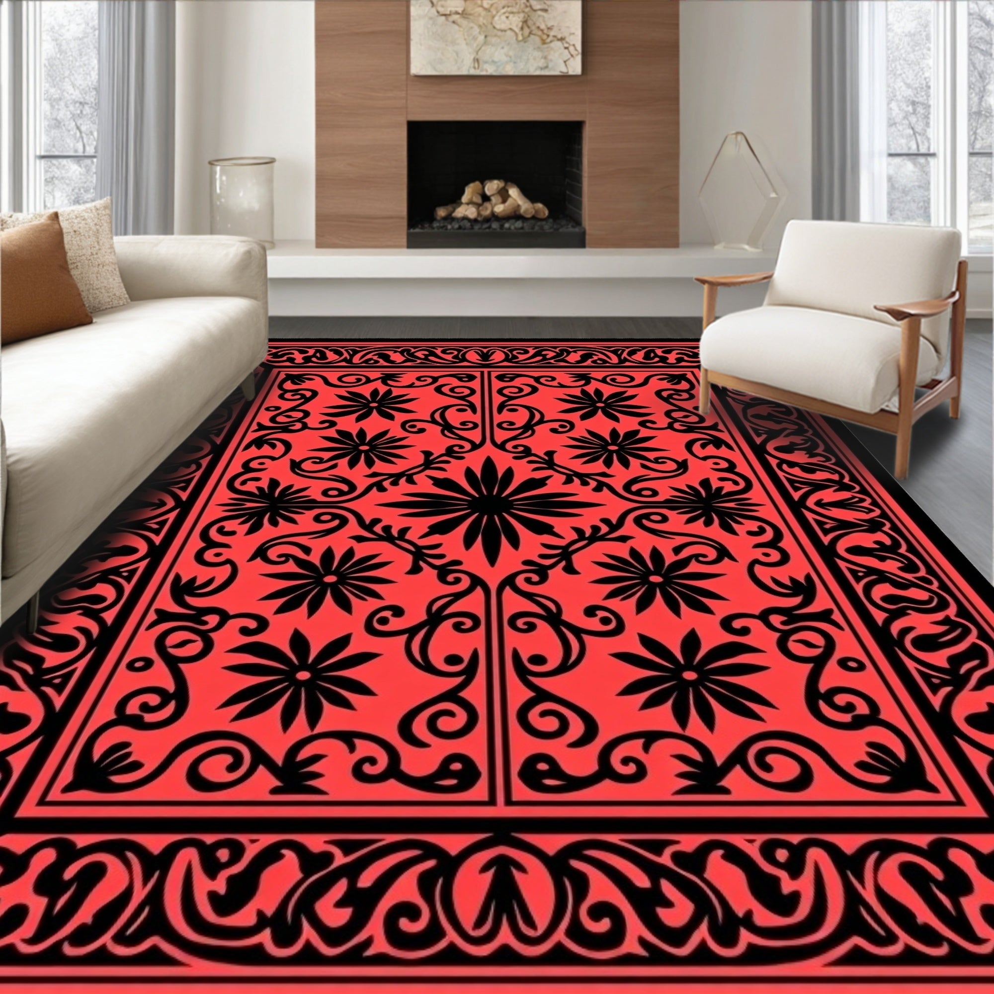 Bold Floral Inlay Rectangle Rug