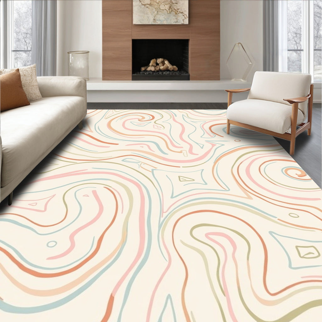 Pastel Swirls with Abstract Shapes Pattern Rug