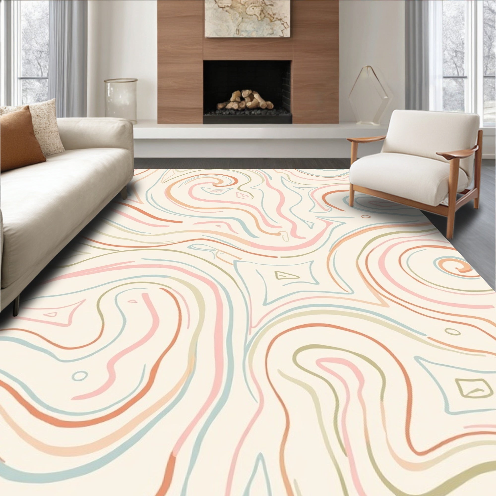 Pastel Swirls with Abstract Shapes Pattern Rug