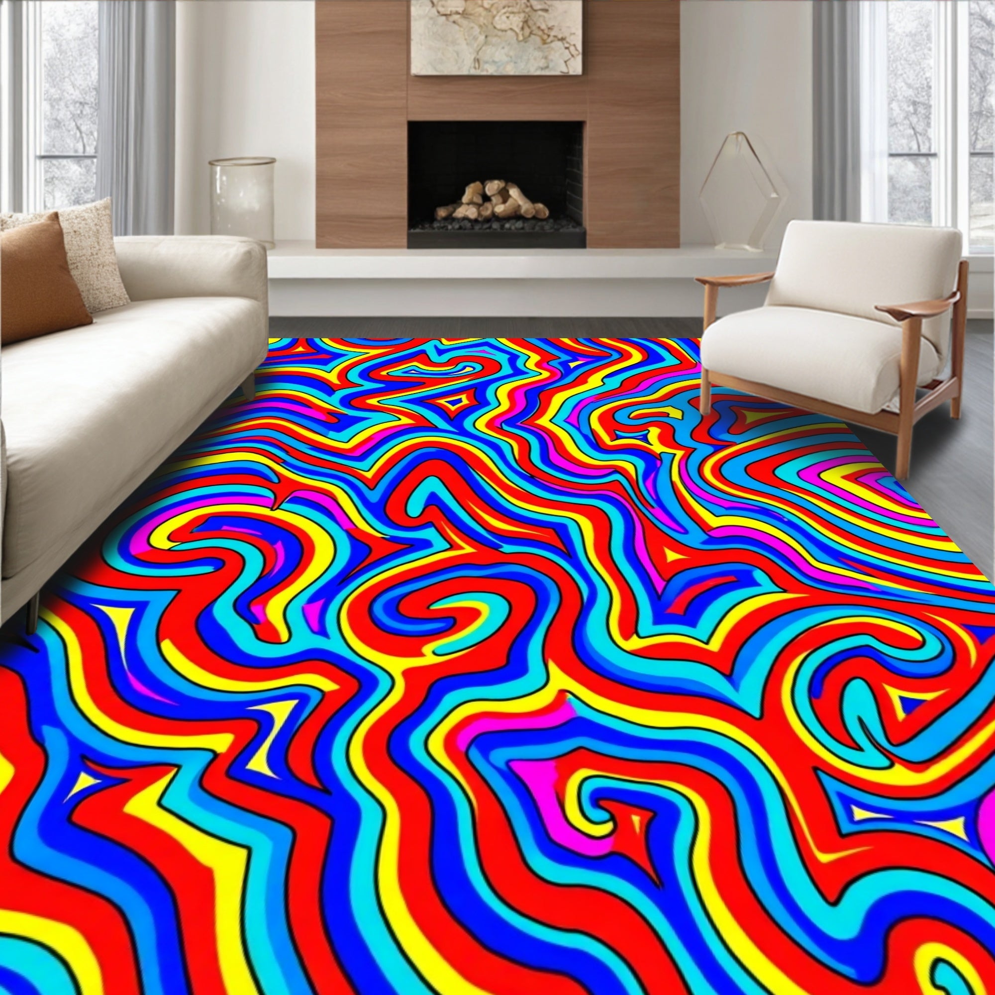 Vibrant Wavy Psychedelic Abstract Rug
