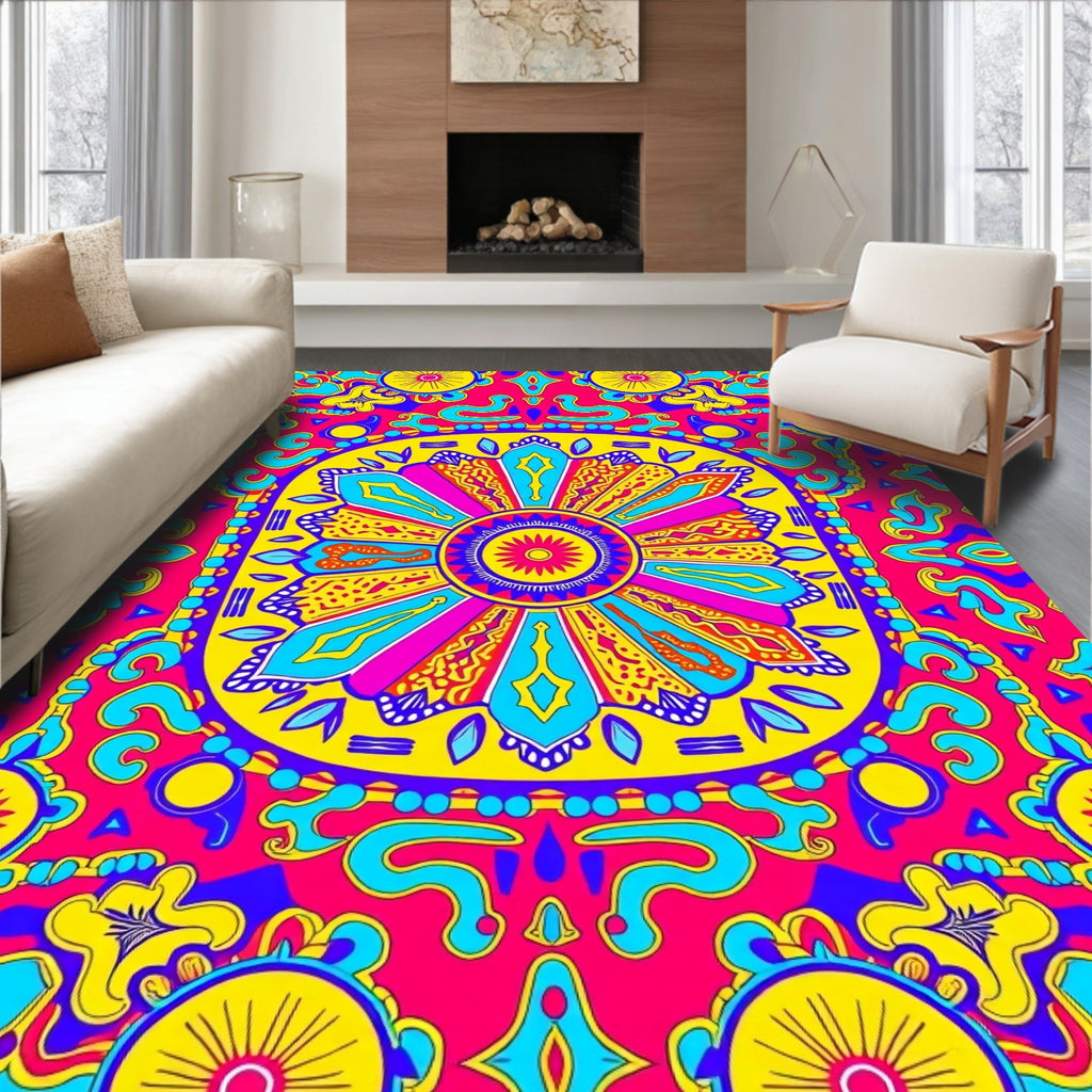 Vibrant Geometric Floral Pattern Rug