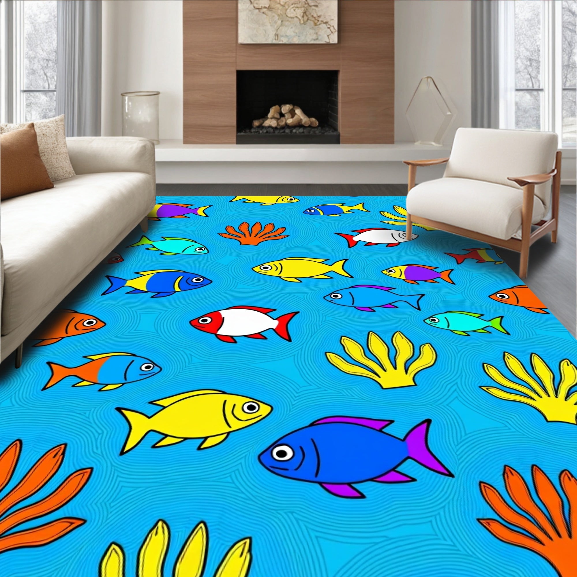 Colorful Fish School Pattern Rug