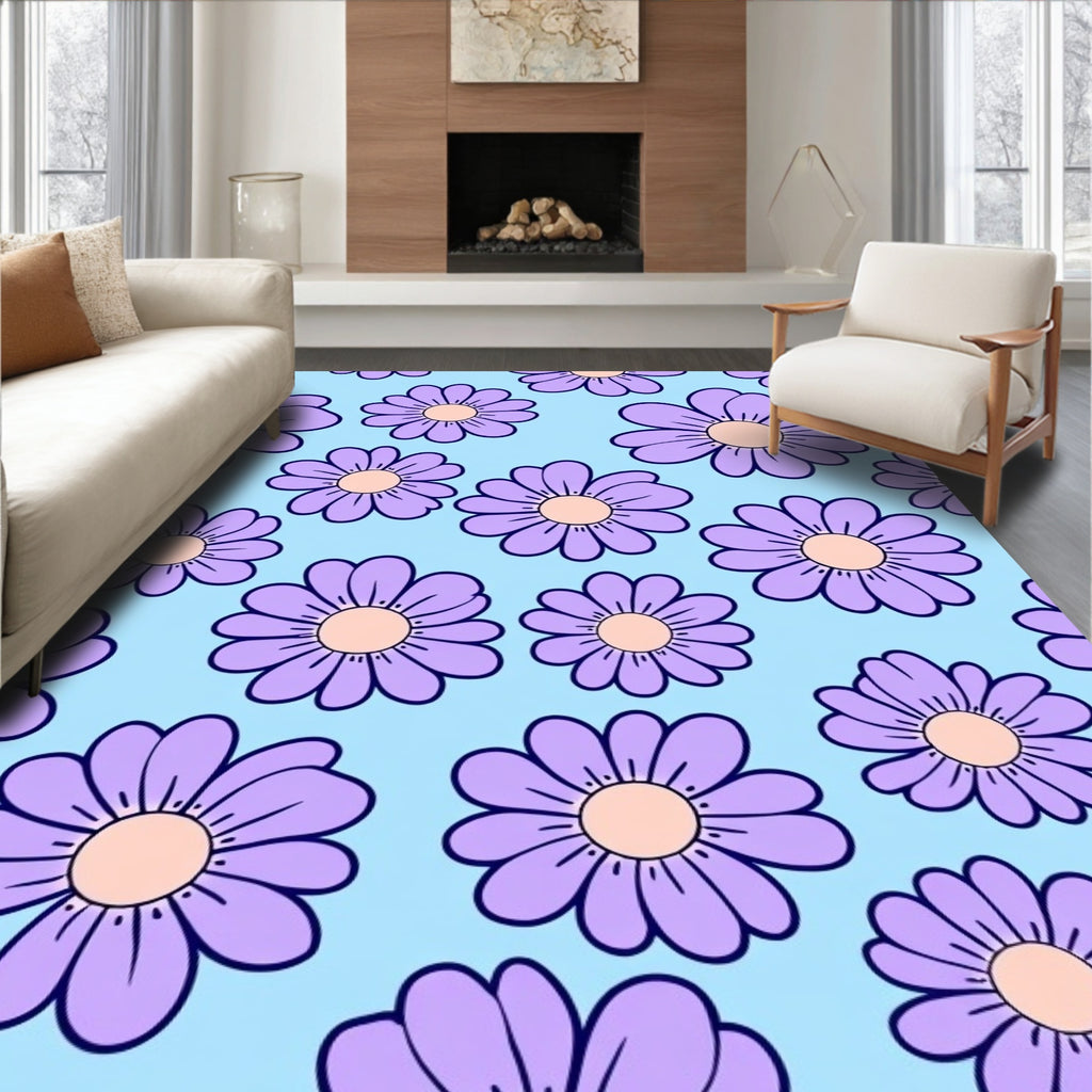 Retro Purple Daisy Pattern Rug