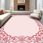 Elegant Pink Floral Scroll Border Design Rug